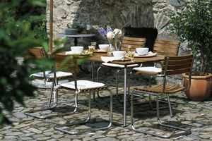 contemporary table / iroko / stainless steel / rectangular