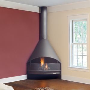 wood-burning fireplace / contemporary / open hearth / corner