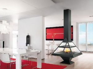 wood fireplace / contemporary / closed hearth / central