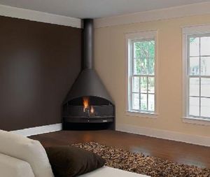 wood fireplace / contemporary / open hearth / corner