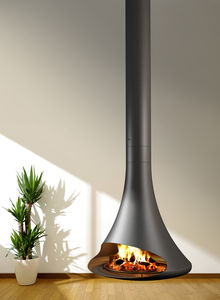 wood fireplace / contemporary / closed hearth / central