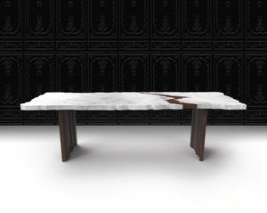 contemporary table / walnut / marble / rectangular