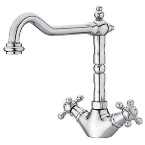 free-standing double-handle mixer tap / chromed metal / kitchen / 1-hole