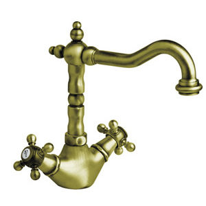 double-handle washbasin mixer tap / free-standing / chromed metal / bathroom