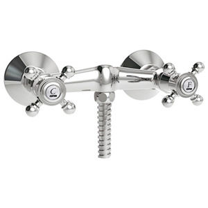 double-handle shower mixer tap / wall-mounted / chromed metal / brass