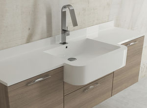 semi-recessed washbasin / rectangular / stone / contemporary