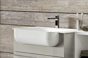 semi-recessed washbasin / rectangular / stone / contemporary