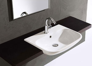semi-recessed washbasin / rectangular / ceramic / contemporary