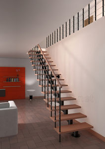 straight staircase / metal frame / wooden frame / central stringer