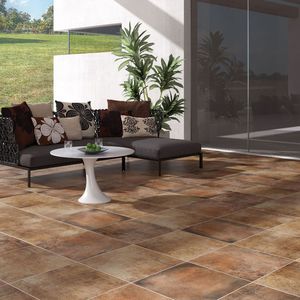 floor tile / porcelain stoneware / satin / copper look