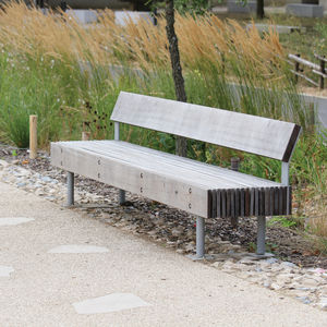 public bench / contemporary / wooden / steel