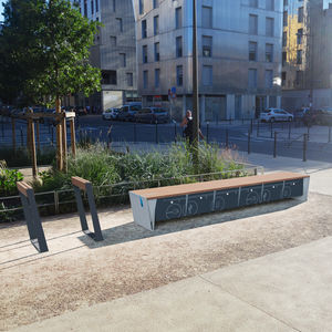 public bench / contemporary / wooden / galvanized steel