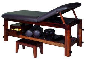 fixed massage table / with storage compartment / wooden