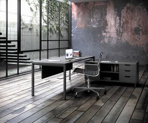 executive desk / wood veneer / metal / glass