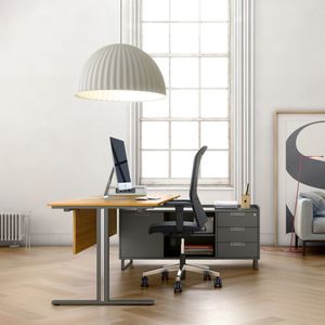 executive desk / wood veneer / metal / glass