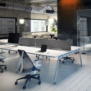 workstation desk / metal / glass / melamine