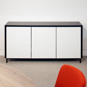 low filing cabinet / wooden / with hinged door / contemporary