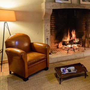 traditional armchair / leather / beech / club