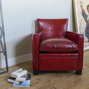 traditional armchair / leather / beech / with washable removable cover