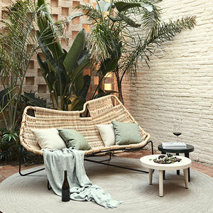 contemporary sofa / rattan / 2-person / beige