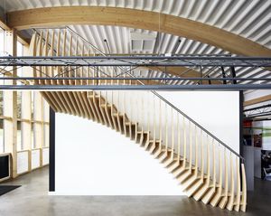 design staircase / straight / wooden frame / wooden steps