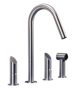stainless steel double-handle mixer tap / kitchen / 3-hole / with pull-out spray