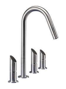 stainless steel double-handle mixer tap / kitchen / 4-hole