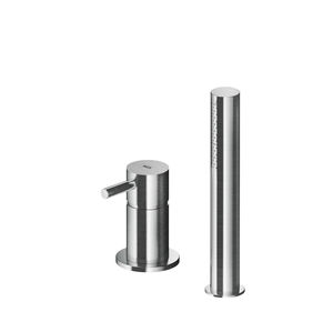 bathtub mixer tap / deck-mounted / stainless steel / bathroom