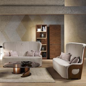 contemporary sofa / velvet / leather / wooden