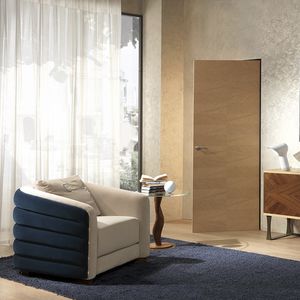 contemporary armchair / fabric / leather / beige