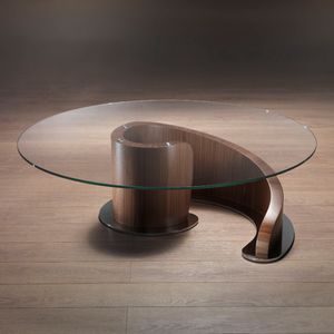 contemporary coffee table / glass / metal / walnut