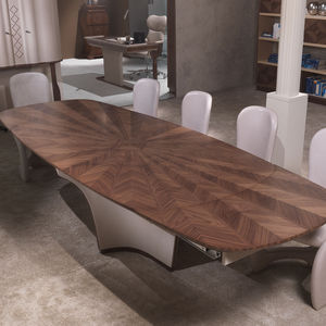 contemporary dining table / wooden / oval / extending