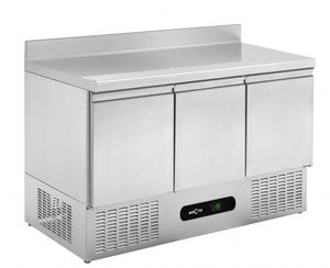 stainless steel prep table / refrigerated / with storage compartment