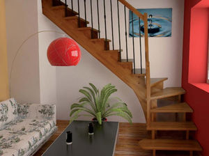 straight staircase / quarter-turn / wooden steps / lateral stringer