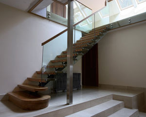 quarter-turn staircase / straight / wooden steps / metal frame