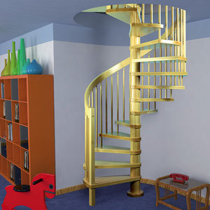 spiral staircase / wooden steps / without risers