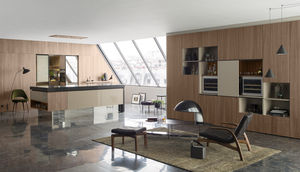 contemporary kitchen / wood veneer / walnut / island