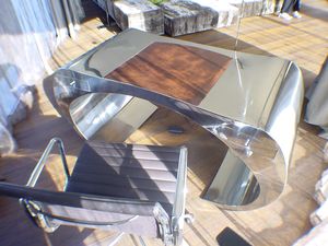 stainless steel desk / leather / original design / for hotels