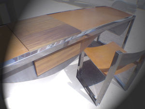 stainless steel desk / leather / contemporary / for hotels