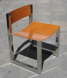 contemporary chair / custom / sled base / leather