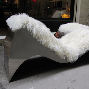 original design chaise longue / leather / stainless steel / indoor