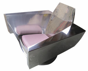 original design armchair / leather / stainless steel / extra-wide