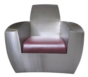 original design armchair / leather / stainless steel / with concealed casters