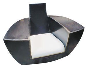original design armchair / leather / iron / with concealed casters