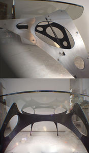 original design table / glass / metal / oval