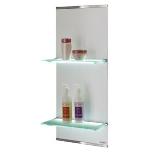 wall-mounted display rack / beauty product / metal / glass