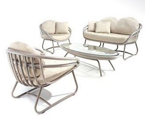 contemporary sofa / rattan / 2-person / beige