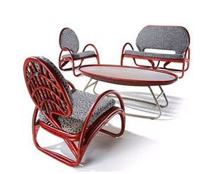 original design sofa / rattan / 2-person / gray