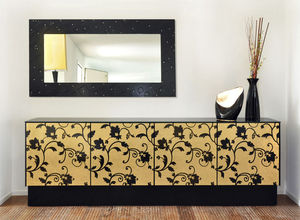 contemporary sideboard / glass / golden / black