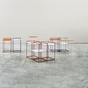 contemporary side table / walnut / steel / rectangular